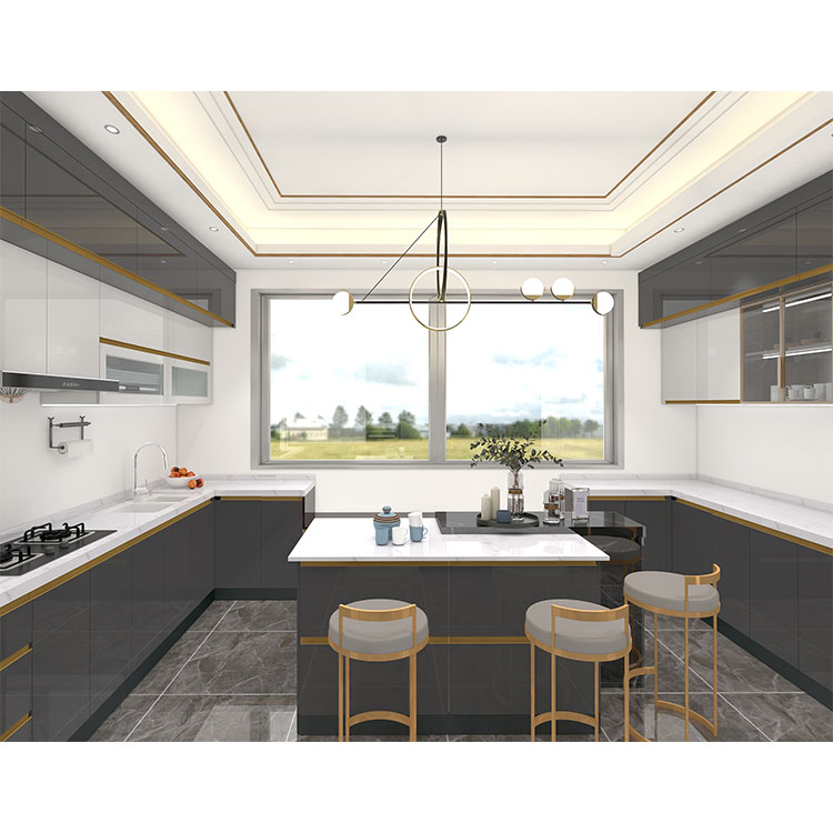Design de armário de cozinha moderno com acabamento acrílico de alto brilho