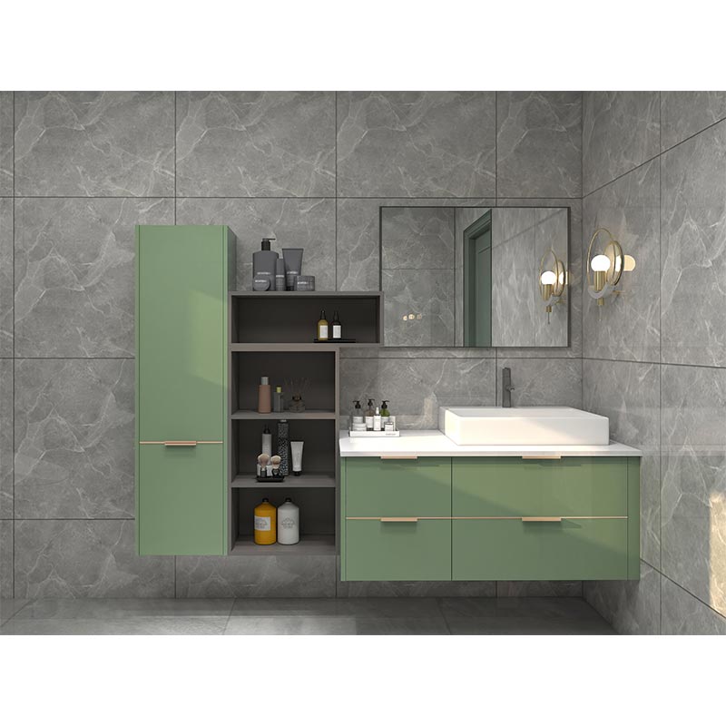 Modern L Shaped I Shaped Custom Green Bathroom Vanity with Sink and Mirror