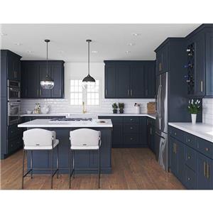 Móveis de armários de cozinha com maçaneta azul marinho personalizados com pia