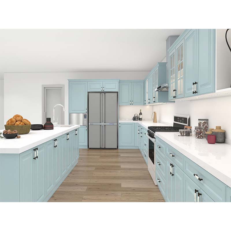 Modern Light Blue and White Storage Kitchen Cabinets Made in China