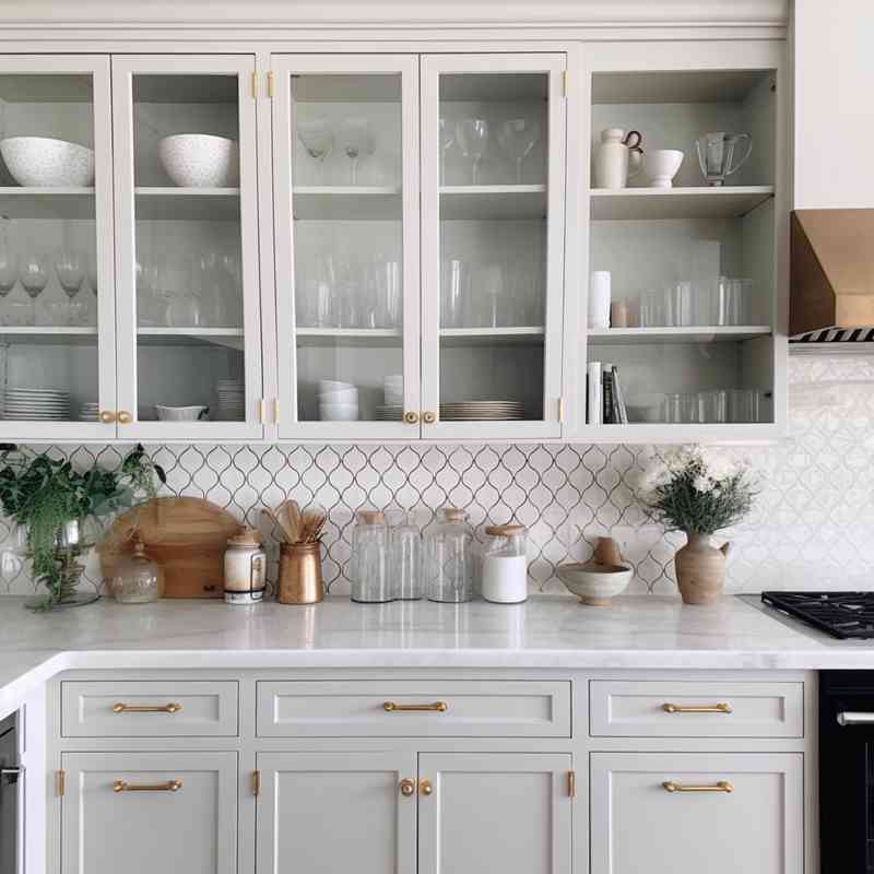 how to style glass kitchen cabinets