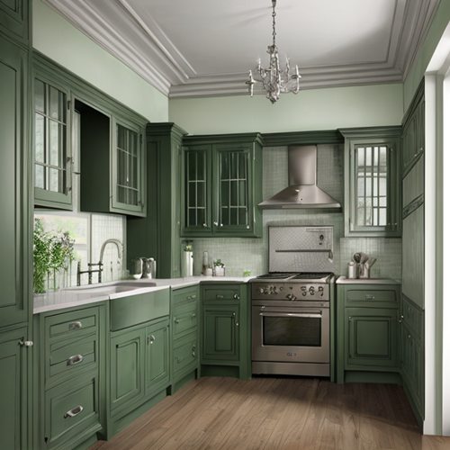 estanho armários de cozinha verde