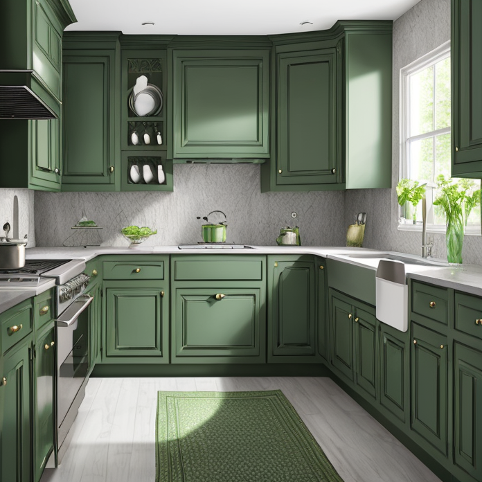 pewter green kitchen cabinets