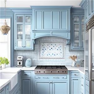 armários de cozinha azul e branco