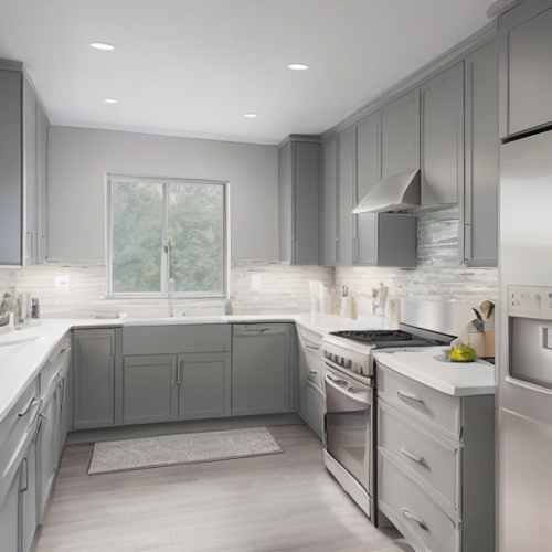 dove grey light grey kitchen cabinets with dark countertops