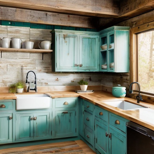 gabinetes de cocina rústicos verde azulado