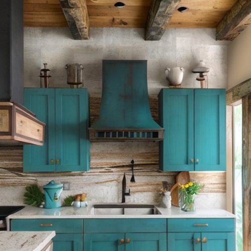 rustic teal kitchen cabinets