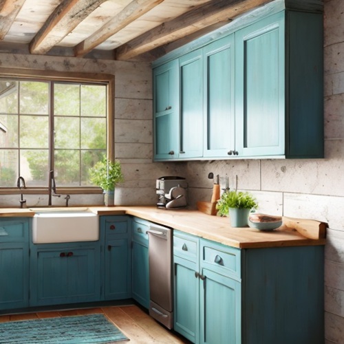 rustic teal kitchen cabinets