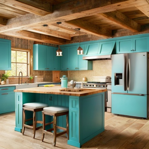 rustic turquoise kitchen cabinets