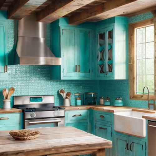 rustic turquoise kitchen cabinets