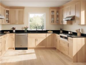 white natural oak shaker kitchen cabinets with black countertops