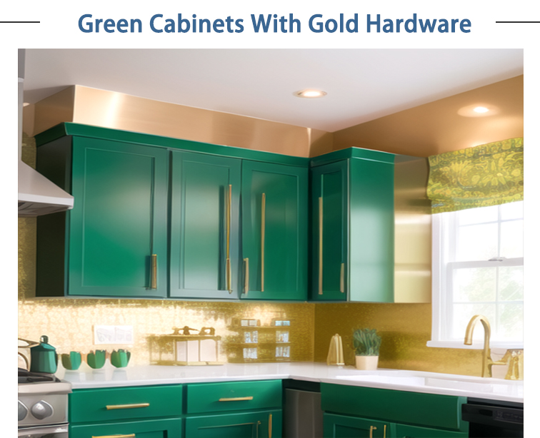 Green Cabinets with Gold Hardware