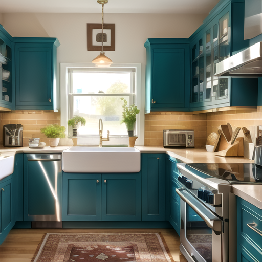 blue green kitchen cabinets