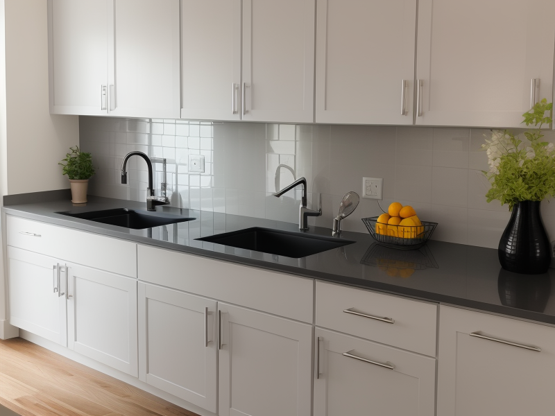 A Winning Combination: Light Grey Kitchen Cabinets with Black Countertops