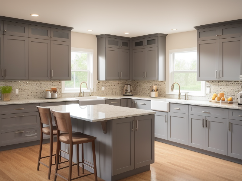 light grey kitchen cabinets with dark countertops