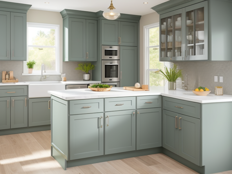 grey green kitchen cabinets