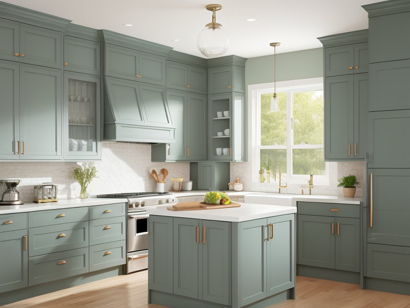 grey green kitchen cabinets