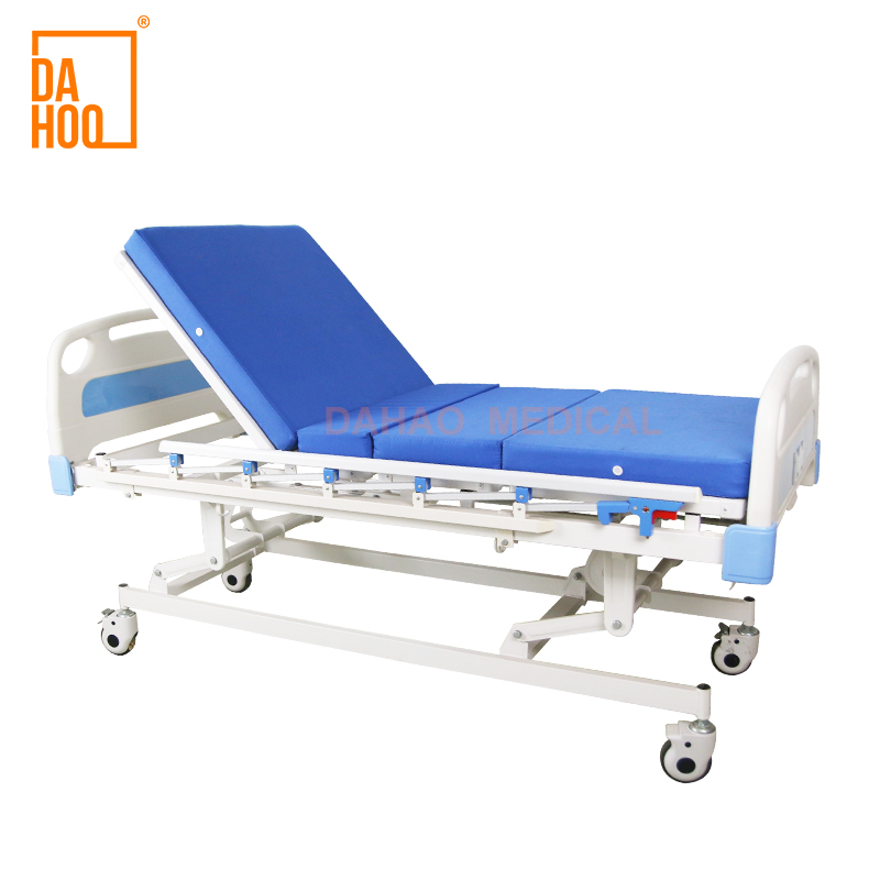 Three Cranks Manual Hospital Bed with Three Cranks and Folding Guardrails