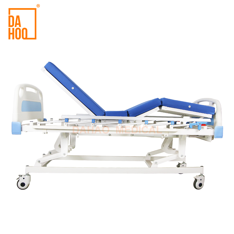 Three Cranks Manual Hospital Bed with Three Cranks and Folding Guardrails