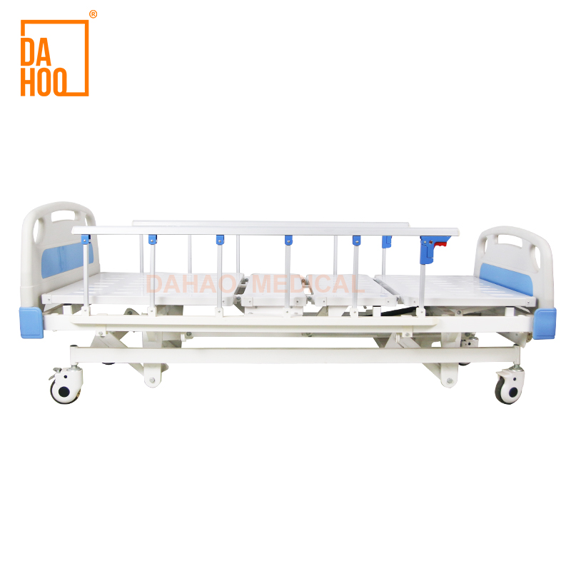 Three Cranks Manual Hospital Bed with Three Cranks and Folding Guardrails