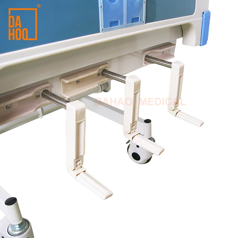 Three Cranks Manual Hospital Bed with Three Cranks and Folding Guardrails