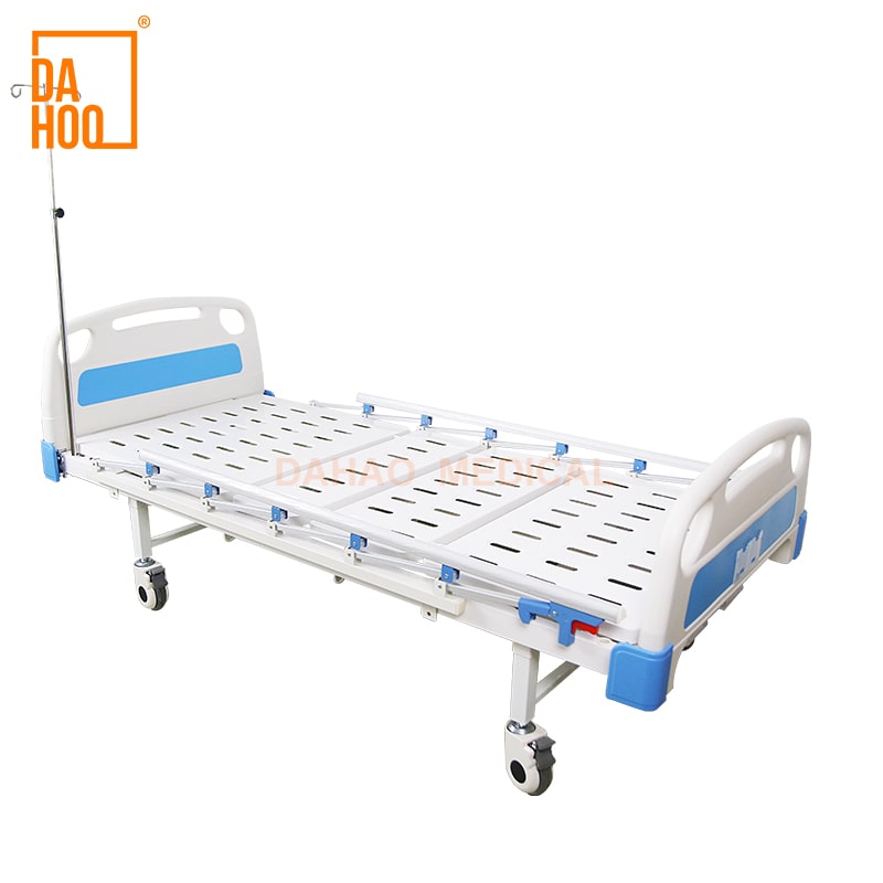 Manual Crank Medical Bed with Folding Guardrails & Brake Castors