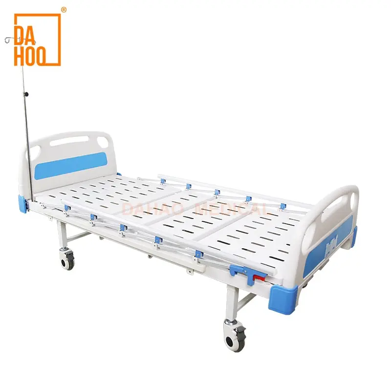 Manual Crank Medical Bed with Folding Guardrails & Brake Castors