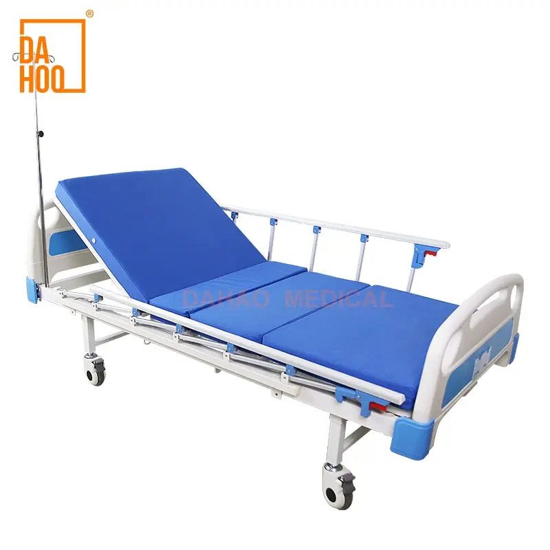 Manual Crank Medical Bed with Folding Guardrails & Brake Castors