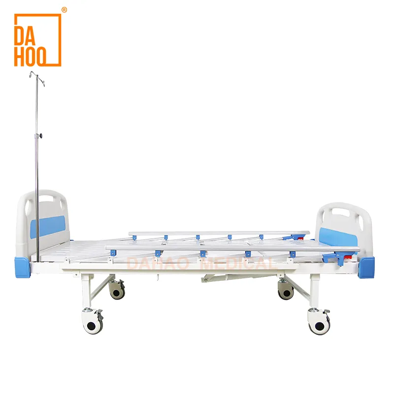 Manual Crank Medical Bed with Folding Guardrails & Brake Castors
