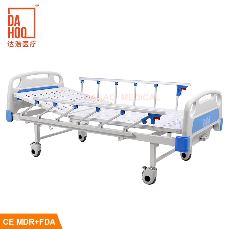 Manual Crank Medical Bed with Folding Guardrails & Brake Castors