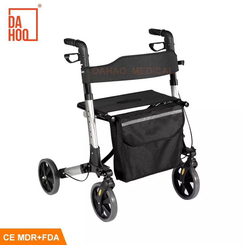 Elderly Aluminum Foldable Disabled Walker Rollator for Adults with Storage Bag