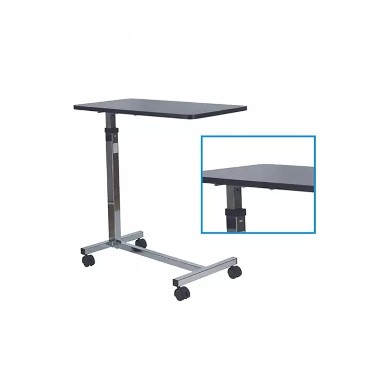 Adjustable Gas-Spring Overbed Table with wood grain top for hospital and home use Overbed Work Table