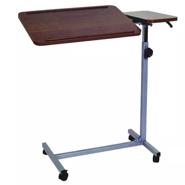 Adjustable Gas-Spring Overbed Table with wood grain top for hospital and home use Overbed Work Table