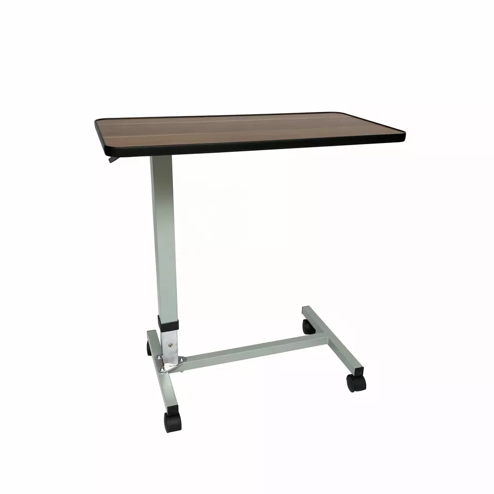 Hospital High Quality Adjustable Portable and Stable Wooden Overbed Bedside Table with Wheels