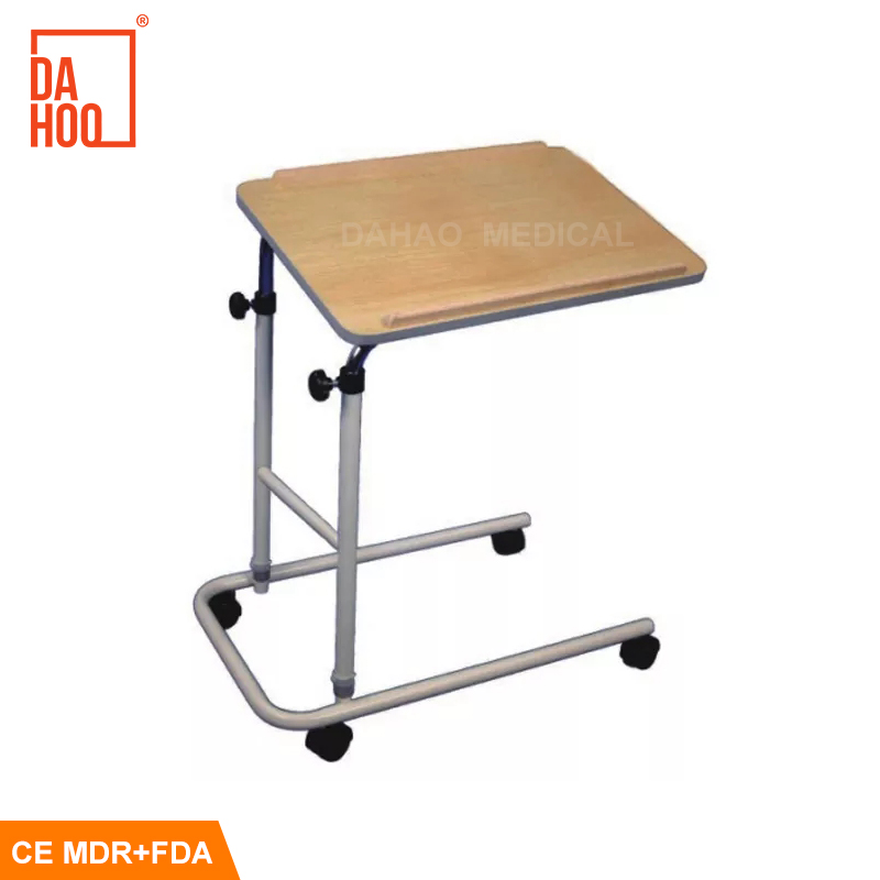 Factory Hot Sale Hospital Adjustable Wood Side Overbed Tables for home use and hospital use
