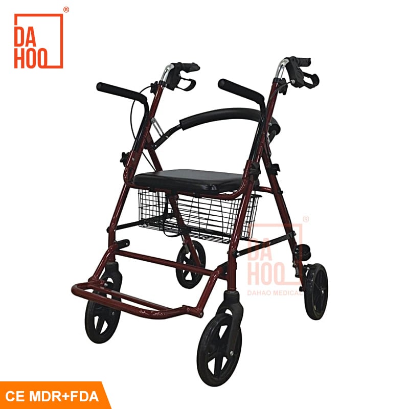 Équipement médical adapté aux opérations à une main Déambulateur avec siège pour personnes âgées Chariot à quatre roues