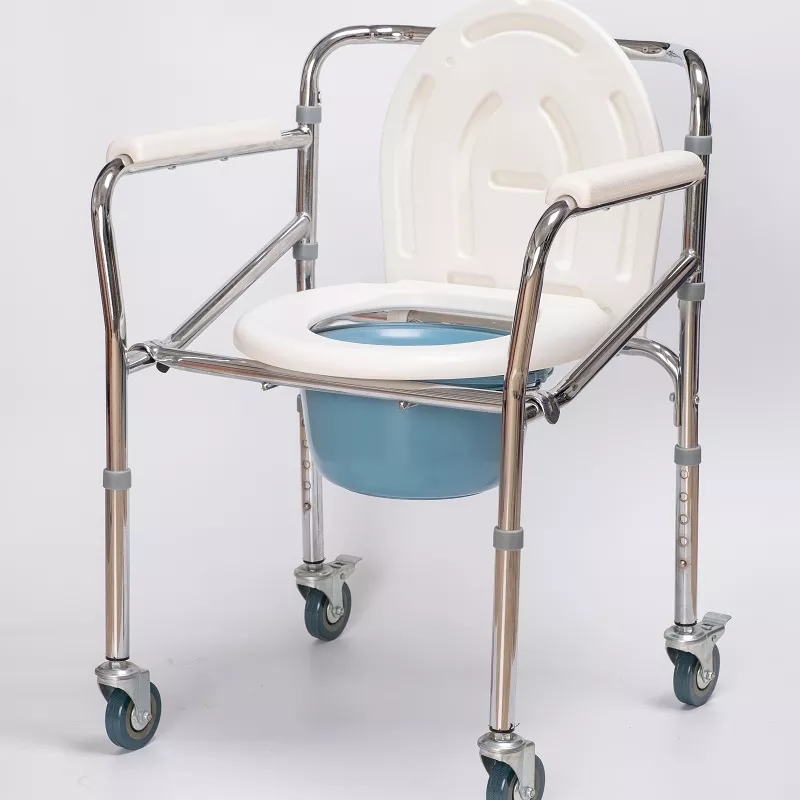 Commode chair with Locks on Wheels and Padded Armrests commode chair with wheels