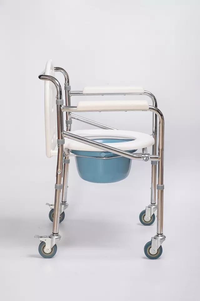 Commode chair with Locks on Wheels and Padded Armrests commode chair with wheels