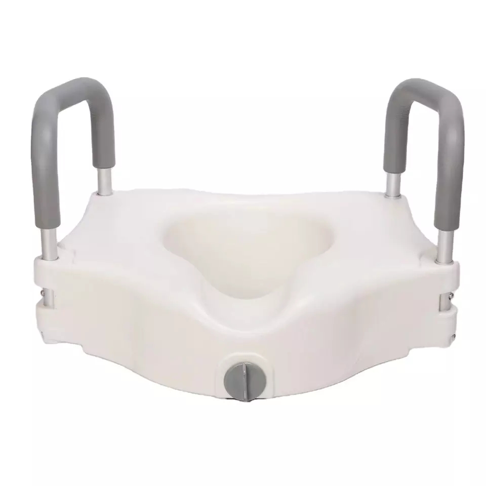 Medical Raised White Toilet Seat with Removable Padded Armrests Elevated Raised Toilet Seat