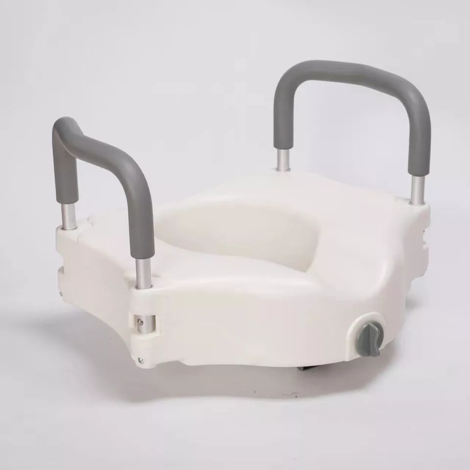 Medical Raised White Toilet Seat with Removable Padded Armrests Elevated Raised Toilet Seat