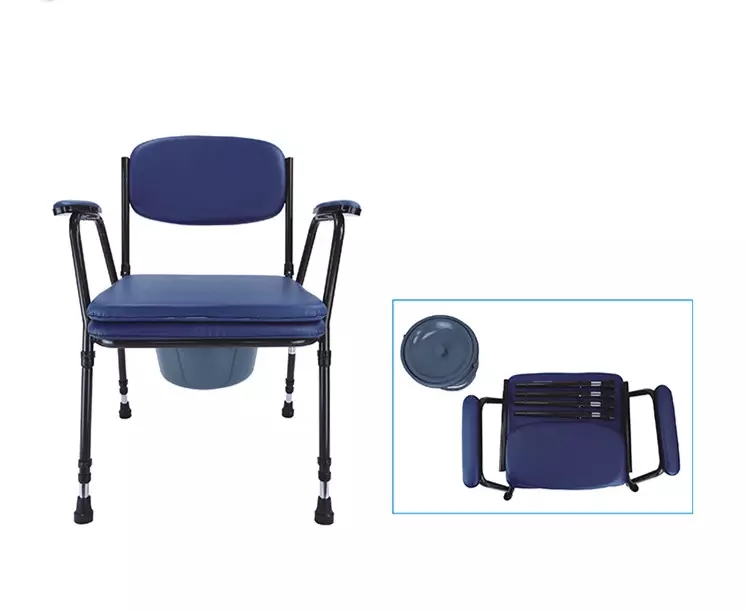 Powder coated steel commode chair with fixed armrest and detachable footrest for elder commode chair