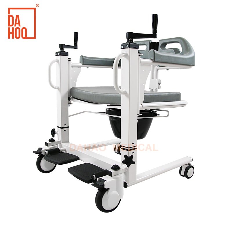 Big Size Patient Transfer Lift Chair with Commode Shower Wheelchair Manual Lift Transfer Chair Seat Width 51CM