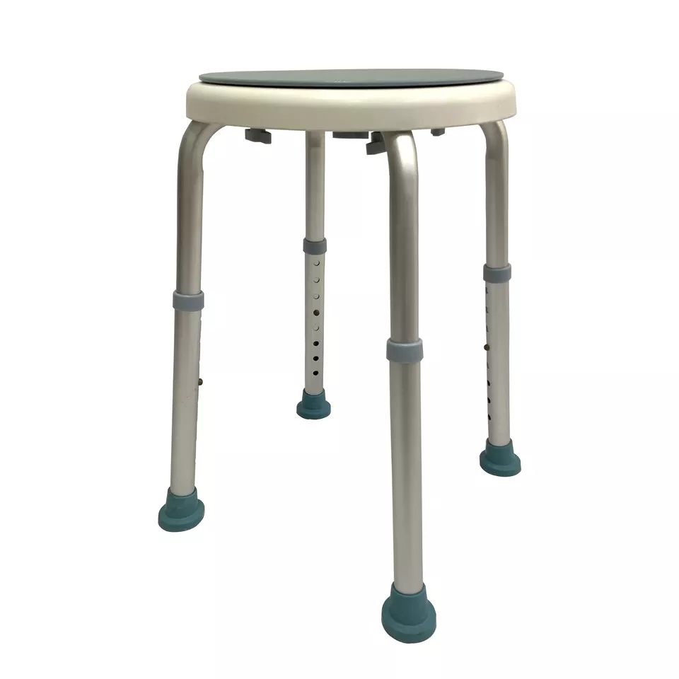 Banco de asiento de taburete de ducha giratorio ajustable sin herramientas médicas con puntas de goma antideslizantes para seguridad y estabilidad