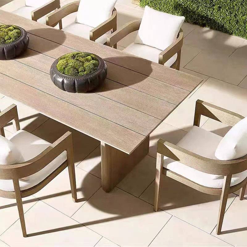 Wood grain aluminum outdoor patio furniture table set