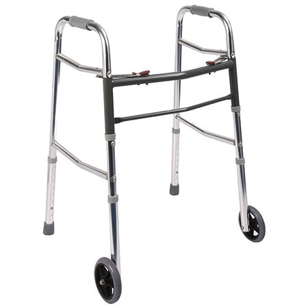 Aluminium Two-button Folding Height Adjustable Walker With 2 Wheels