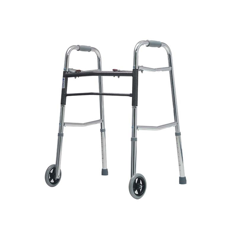 Aluminium Two-button Folding Height Adjustable Walker With 2 Wheels