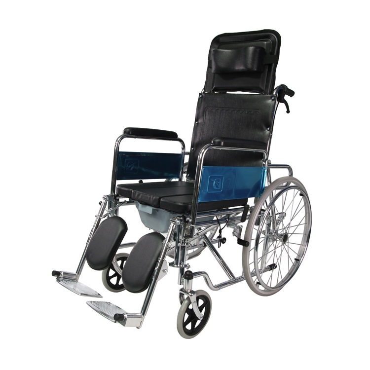 Sedia a rotelle comoda reclinabile in acciaio con schienale alto