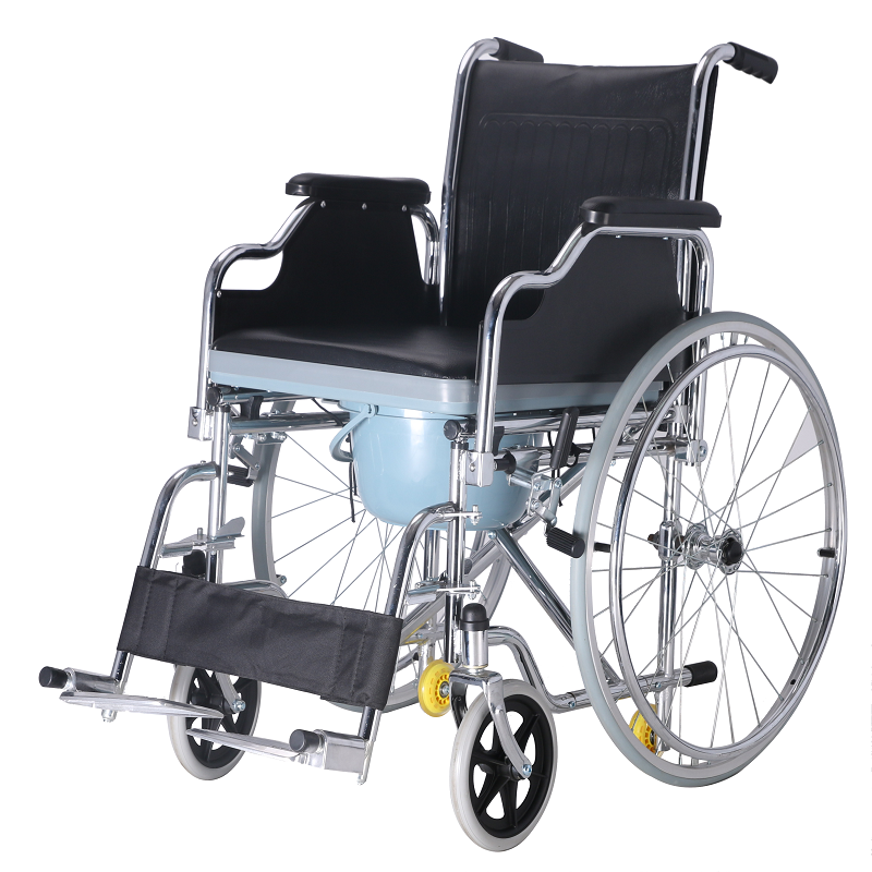 Steel Portable Drop Arm Commode Wheelchair