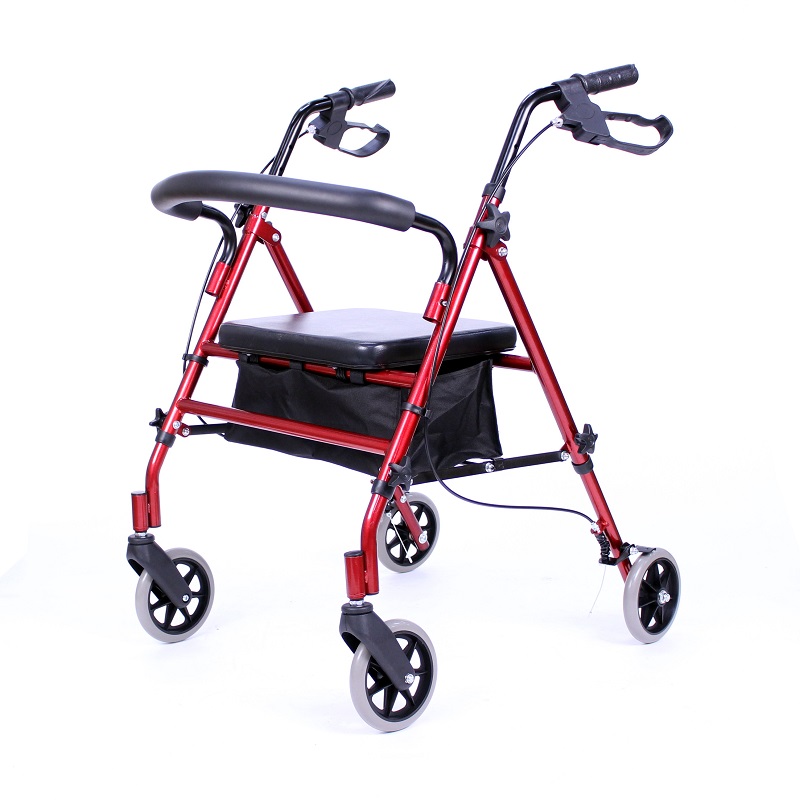 Wheelchair factory wholesale aluminum walking aid disabled adult folding rollator walker with seat