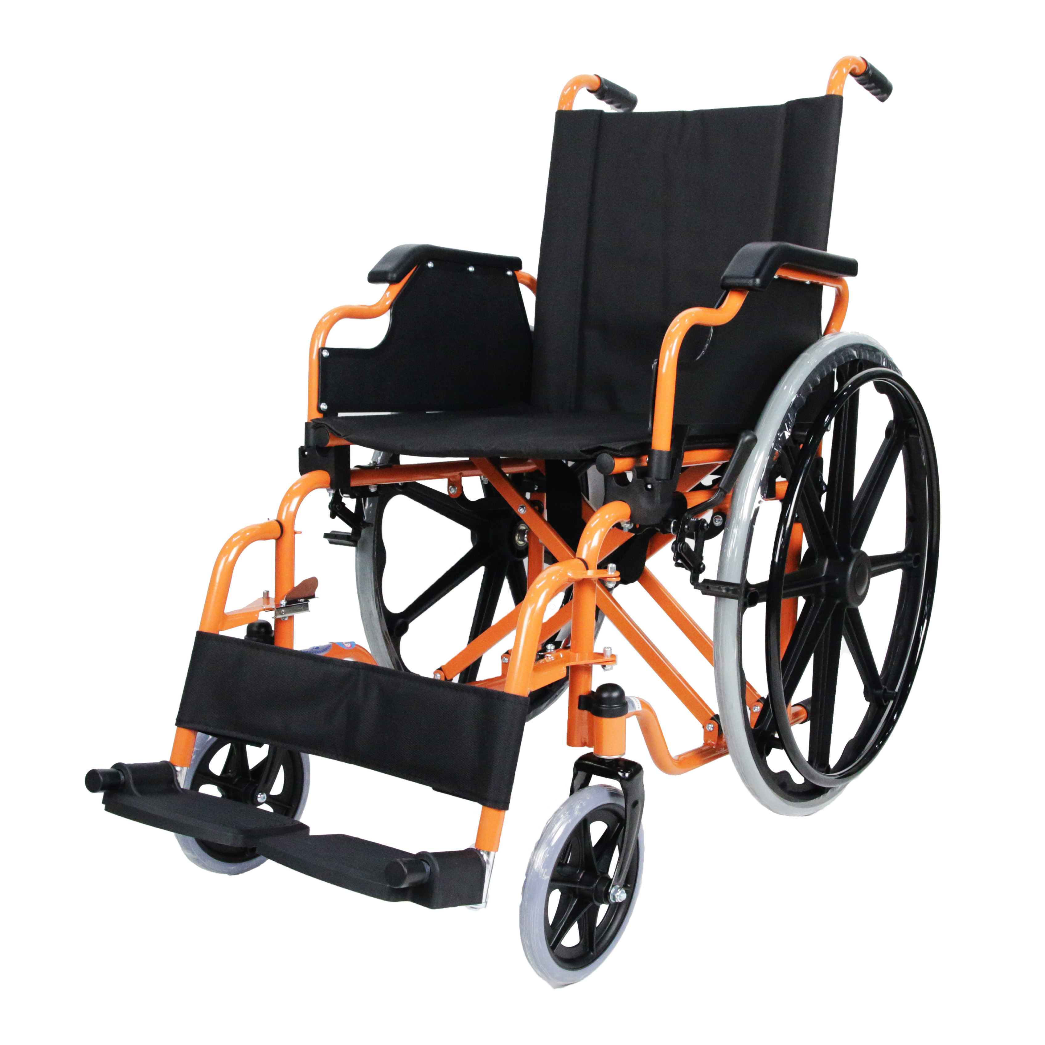 新着 パワーコートスチールフレーム折りたたみ車椅子フリップバックアームレスト/取り外し可能なレッグレスト標準車椅子